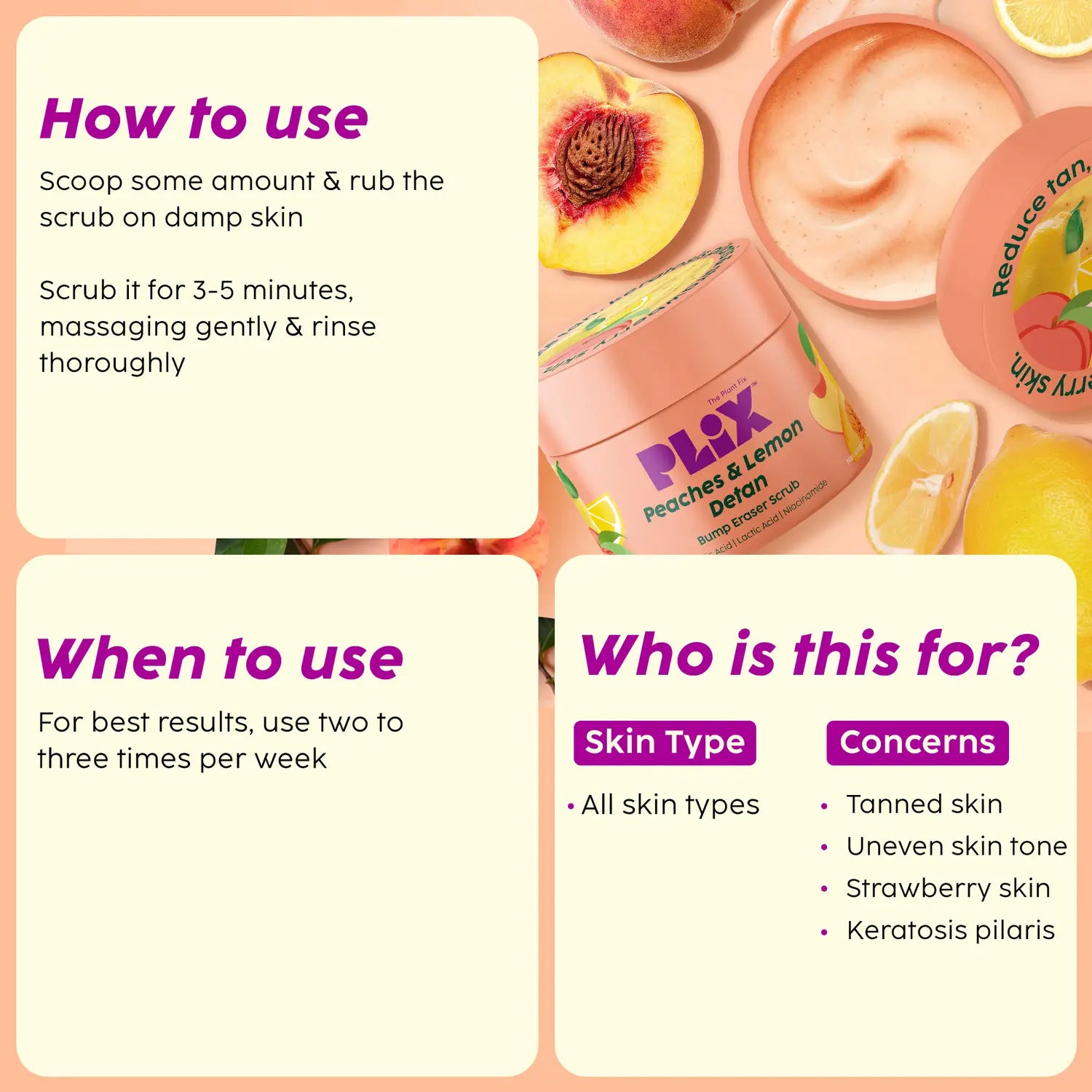 Peaches & Lemon Detan Bump Eraser Scrub for Tan Free & Brighter Skin